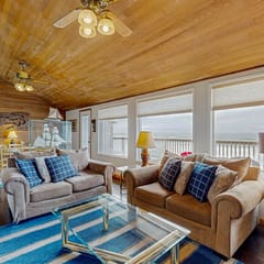 Dog friendly home with oceanfront location and fireplace walk to the beach