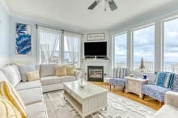 Ocean view home with hot tub game room furnished deck and fireplaces