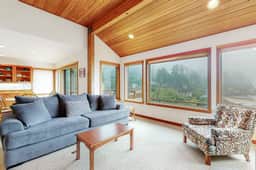 Ocean View Home with Two Decks Beach Access and Cozy Fireplace