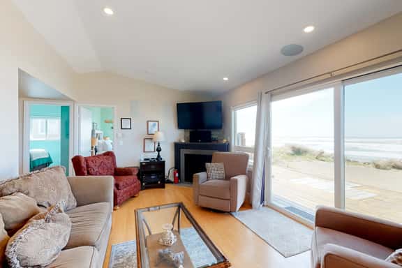 Beachfront home with ocean facing deck and ocean views throughout modern kitchen - Image 1
