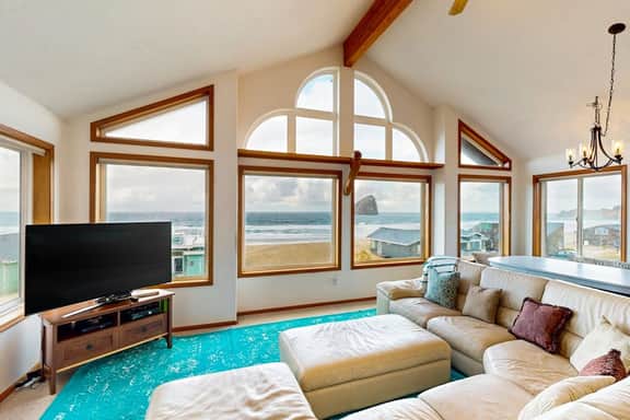 Gorgeous waterfront home with ocean views a furnished deck and beach access