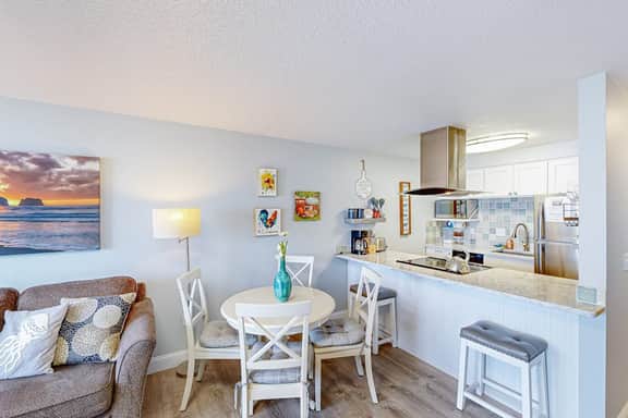 Rock Creek Inn condo on beach with ocean view balcony walk to shops and dining
