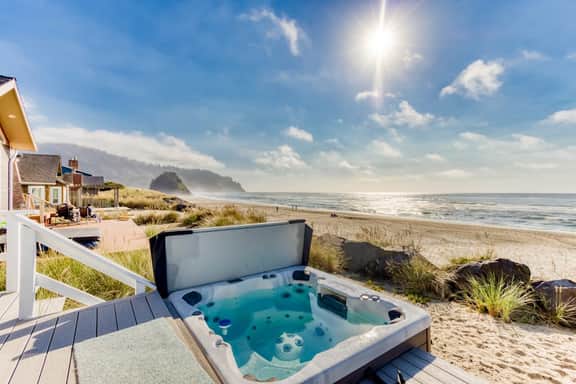 Beachfront home with ocean view hot tub and wood burning fireplace dog friendly