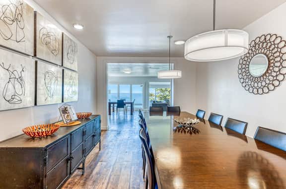 Spacious ocean view home with wood fireplace grill and deck dog friendly