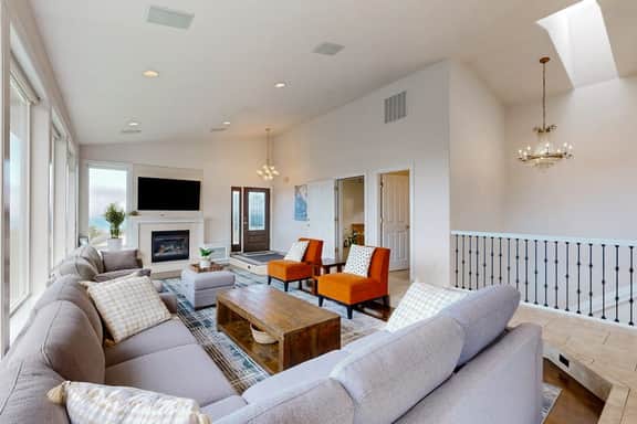 Ocean view home with heated floors private hot tub and multiple decks