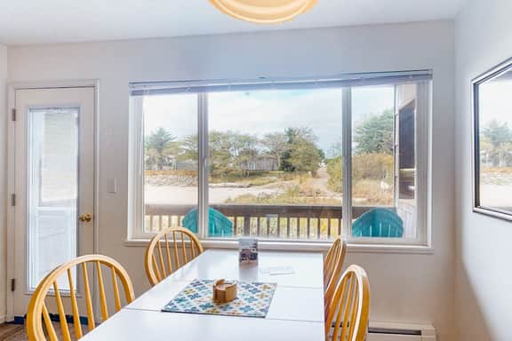 Dog friendly riverfront suite at oceanfront Proposal Rock Inn steps to beach