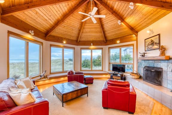 Dog friendly oceanfront house with wood burning fireplace deck and beach access