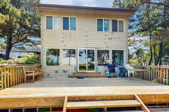 Waterfront house with bay and ocean views large deck and quiet location