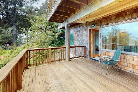 Ocean View Home with Two Decks Beach Access and Cozy Fireplace