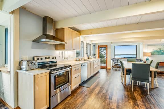 Ocean and lake view home with private hot tub and beach access