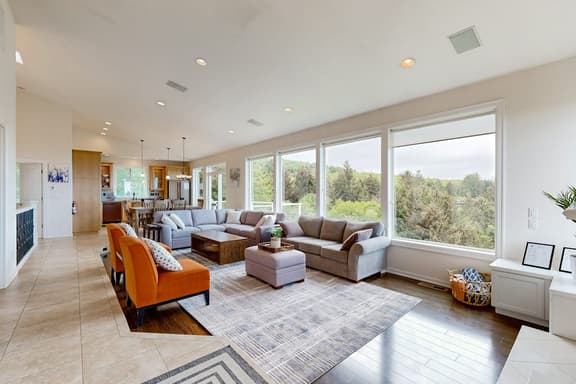 Ocean view home with heated floors private hot tub and multiple decks